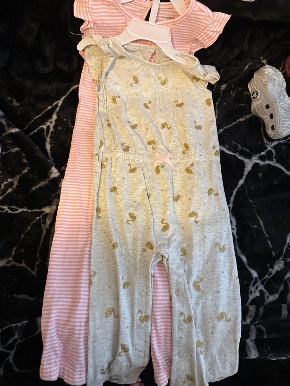 Baby Girls Grey Swan Romper with Pink Stripe romper